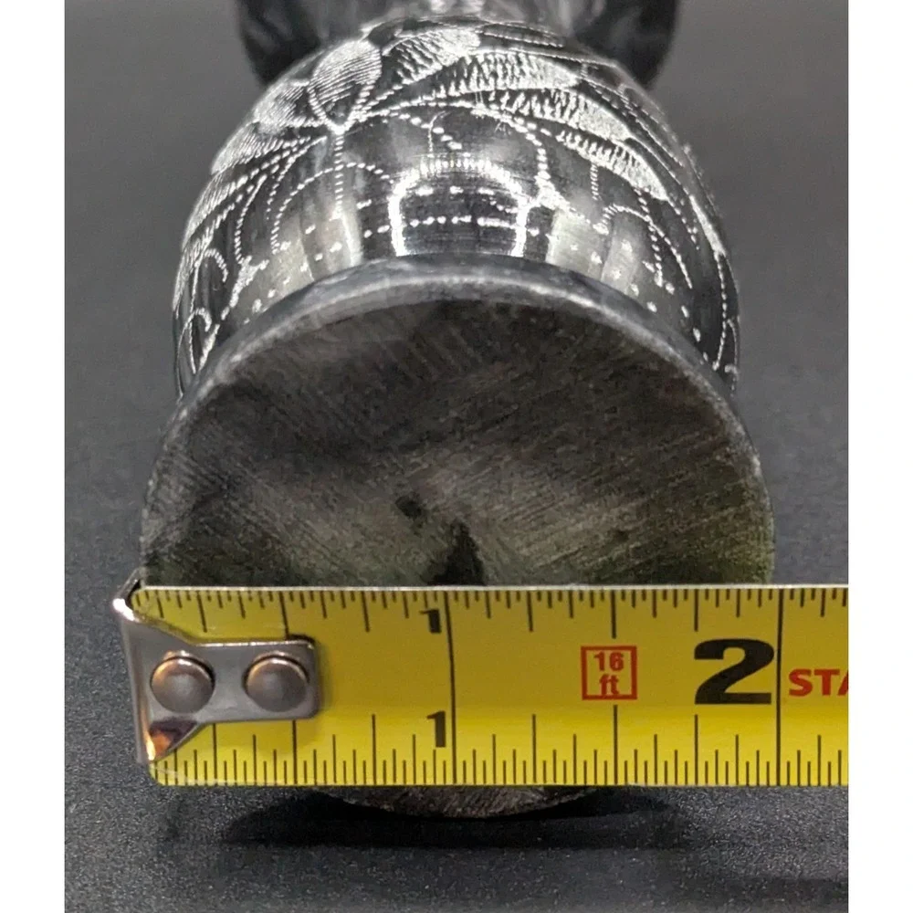 Vintage Black Marble Bud Vase With Etched‎ Florals Polished Base 5
